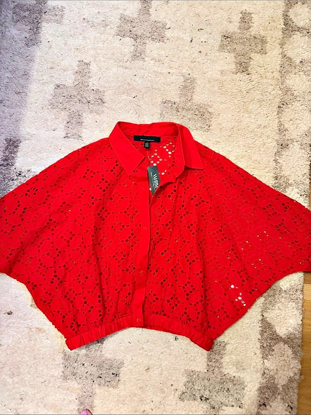 White House Black Market Eyelet Shirt Red Blouse Size Small